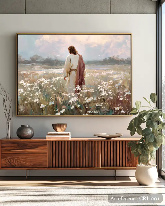 Quadro Jesus caminhando no campo